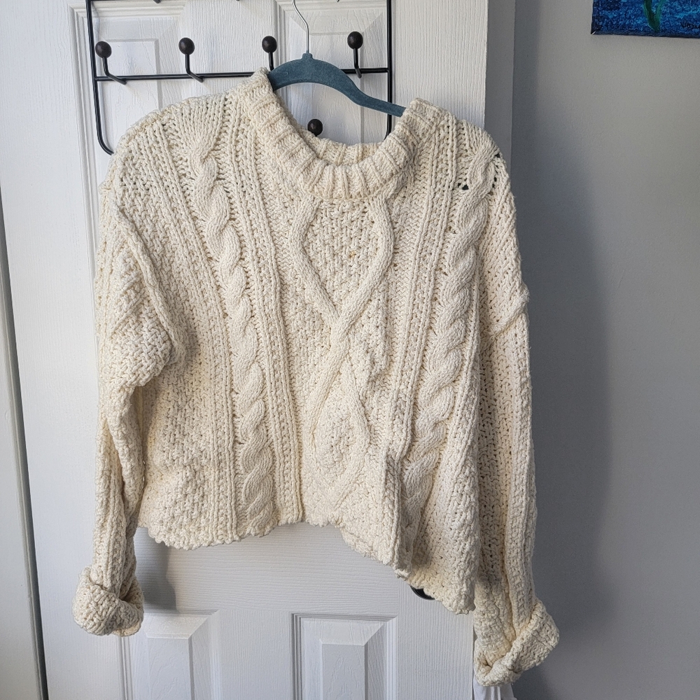Free People Cream Cable Knit Sweater